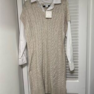 Cable Knit Sweater Dress with White Shirt underneath New with Tags Large